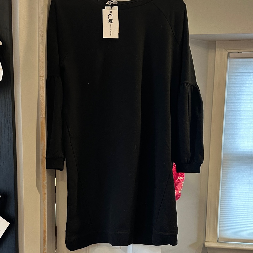 NWT Cable & Guage Black Long Puff Sleeve Dress SZ L